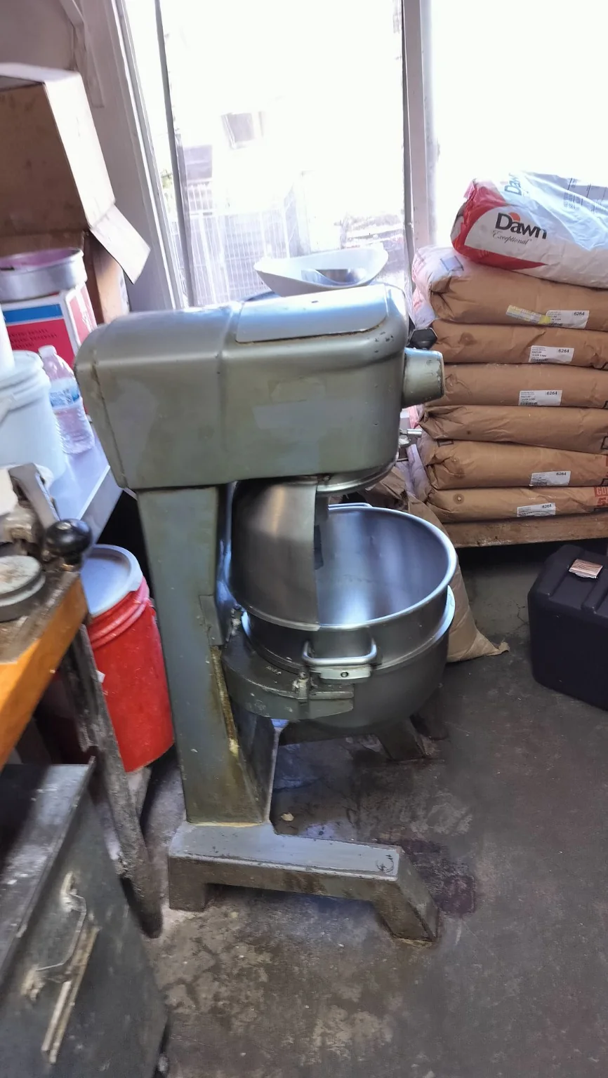 Hobart D300 commercial planetary mixer with bowl and selector visible