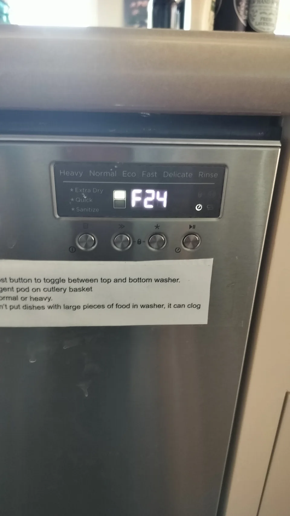 Fisher & Paykel DishDrawer control panel displaying F24